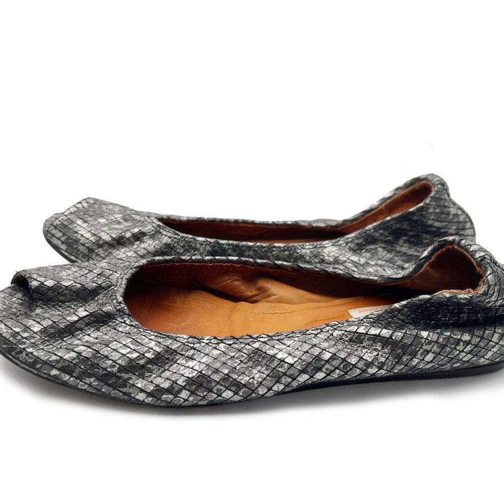 Lanvin Silver Grey Python Ballerina Flats - image 3